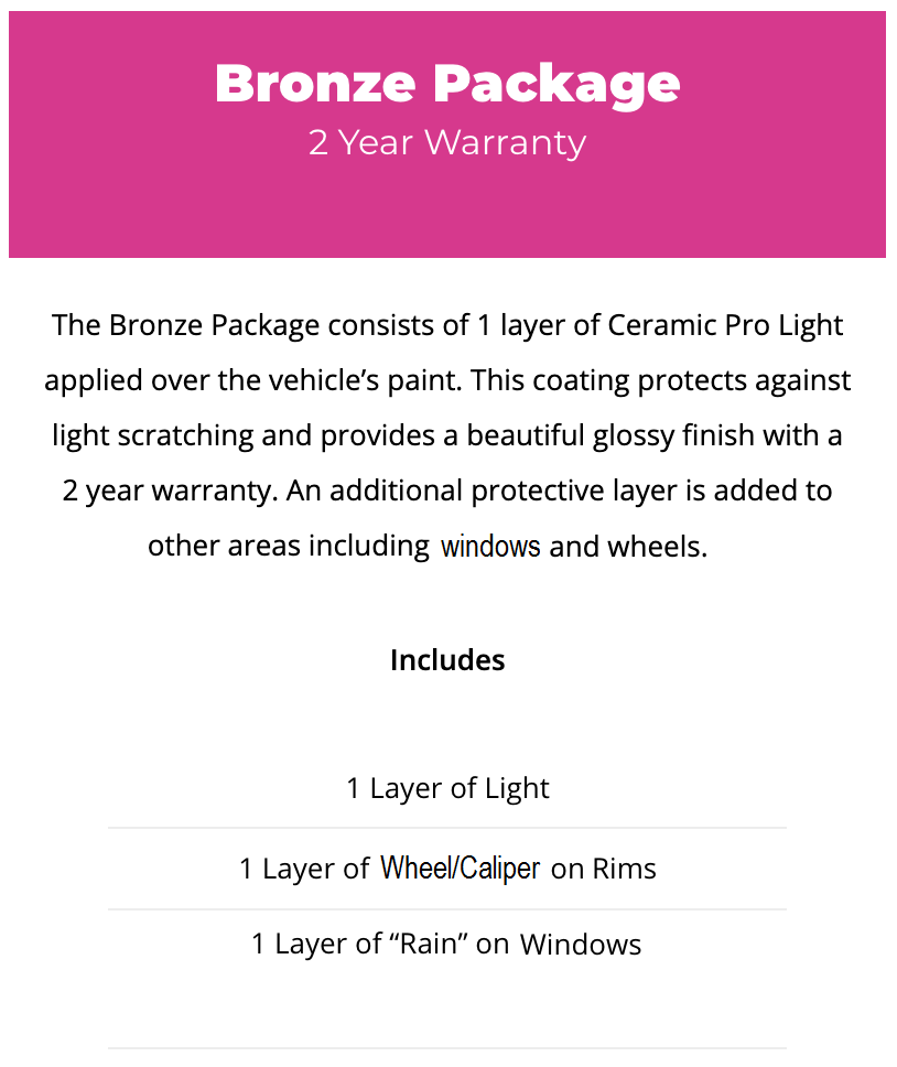 Ceramic Coating Services bronze package